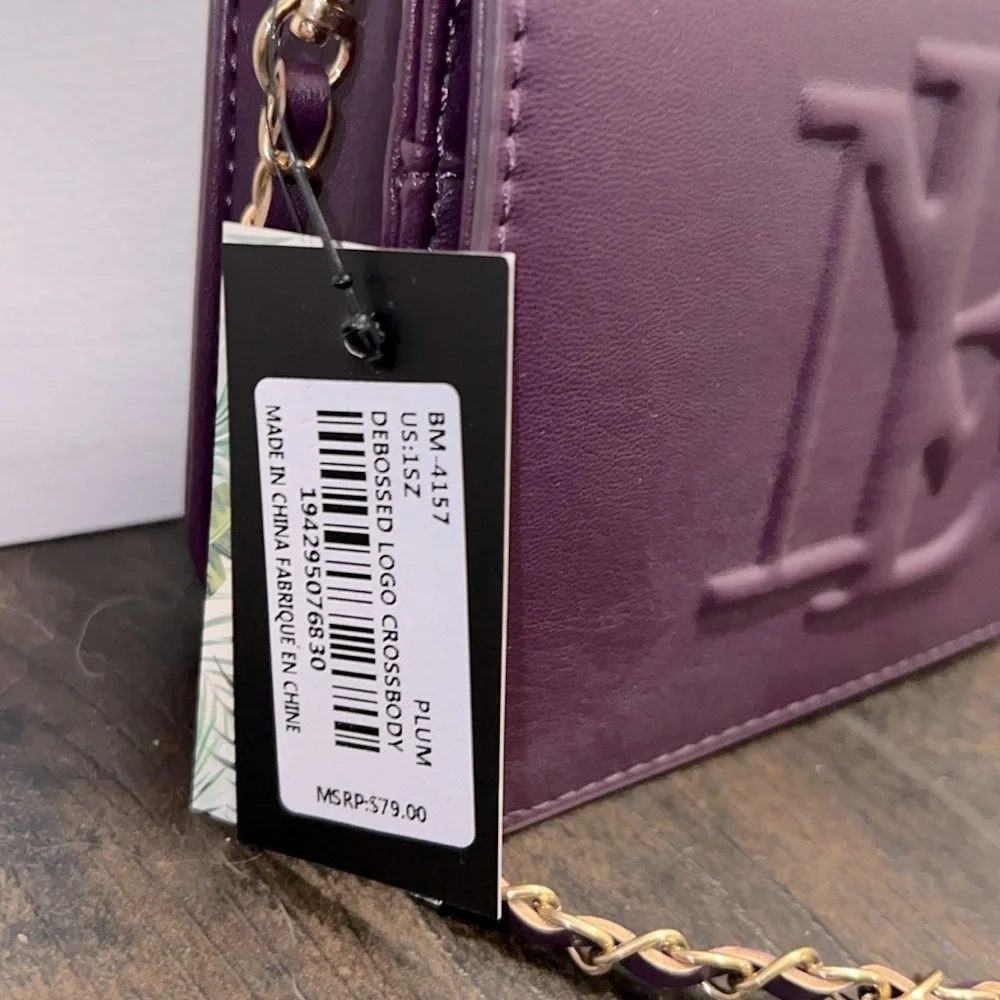 NWT Debossed Logo Vegan Leather Chain Crossbody - Plum